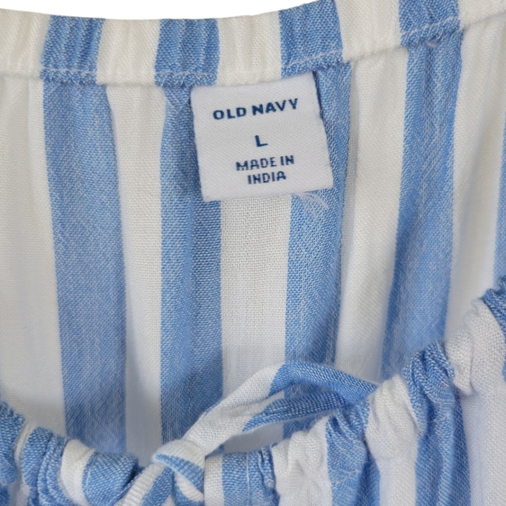 Old Navy Blue White Striped Tiered Coastal Boho Long Maxi Swing Dress Large - Picture 14 of 16